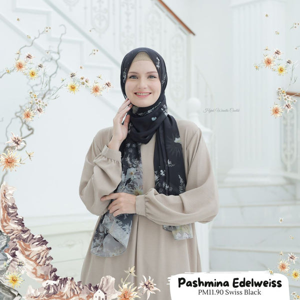 [BELI 3 GRATIS BAJU] Pashmina Edelweiss - PM11.90 Swiss Black