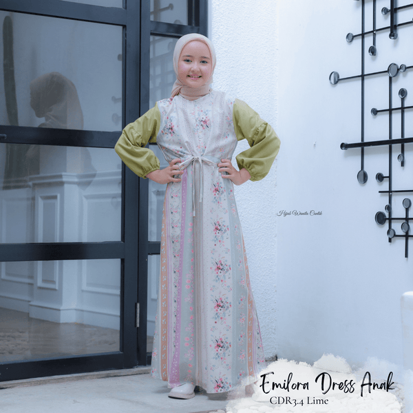 [ READY STOCK ] Emilora Dress Anak Custom - CDR3.4 Lime