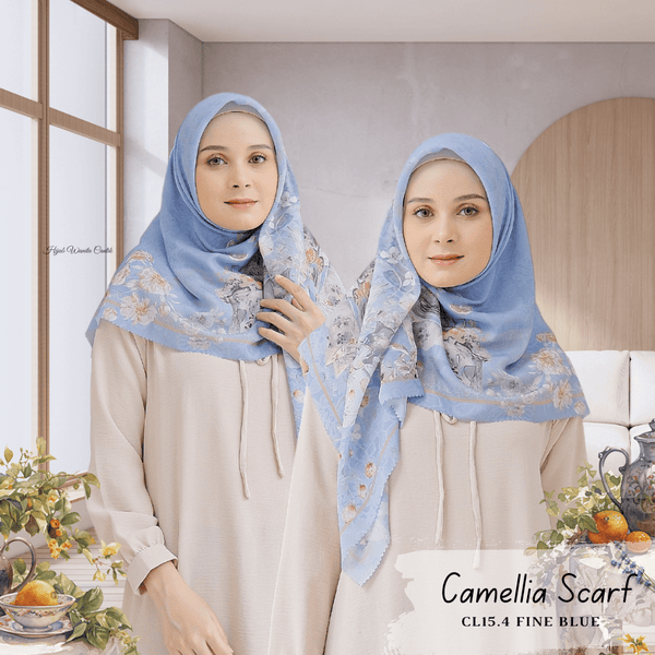 [BELI 2 Gratis Hadiah] Camellia Scarf - CL15.4 Fine Blue