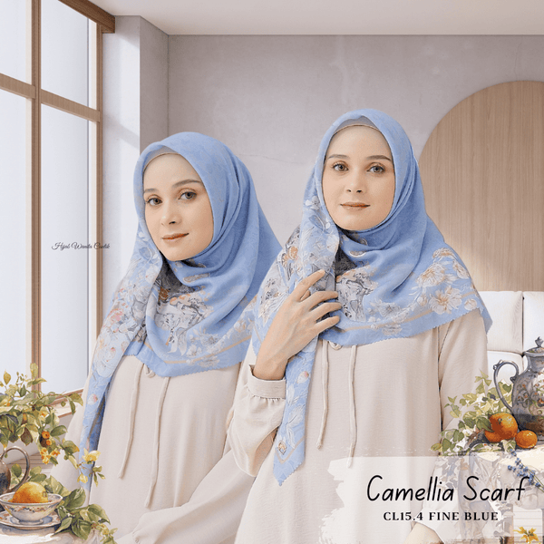 [BELI 2 Gratis Hadiah] Camellia Scarf - CL15.4 Fine Blue
