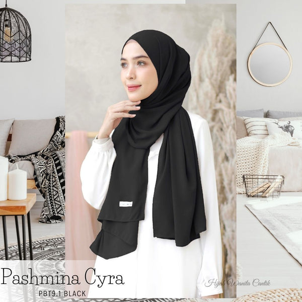 [ BUY 330K Extra 2 Hadiah ] Pashmina Cyra - PBT9.1 Black