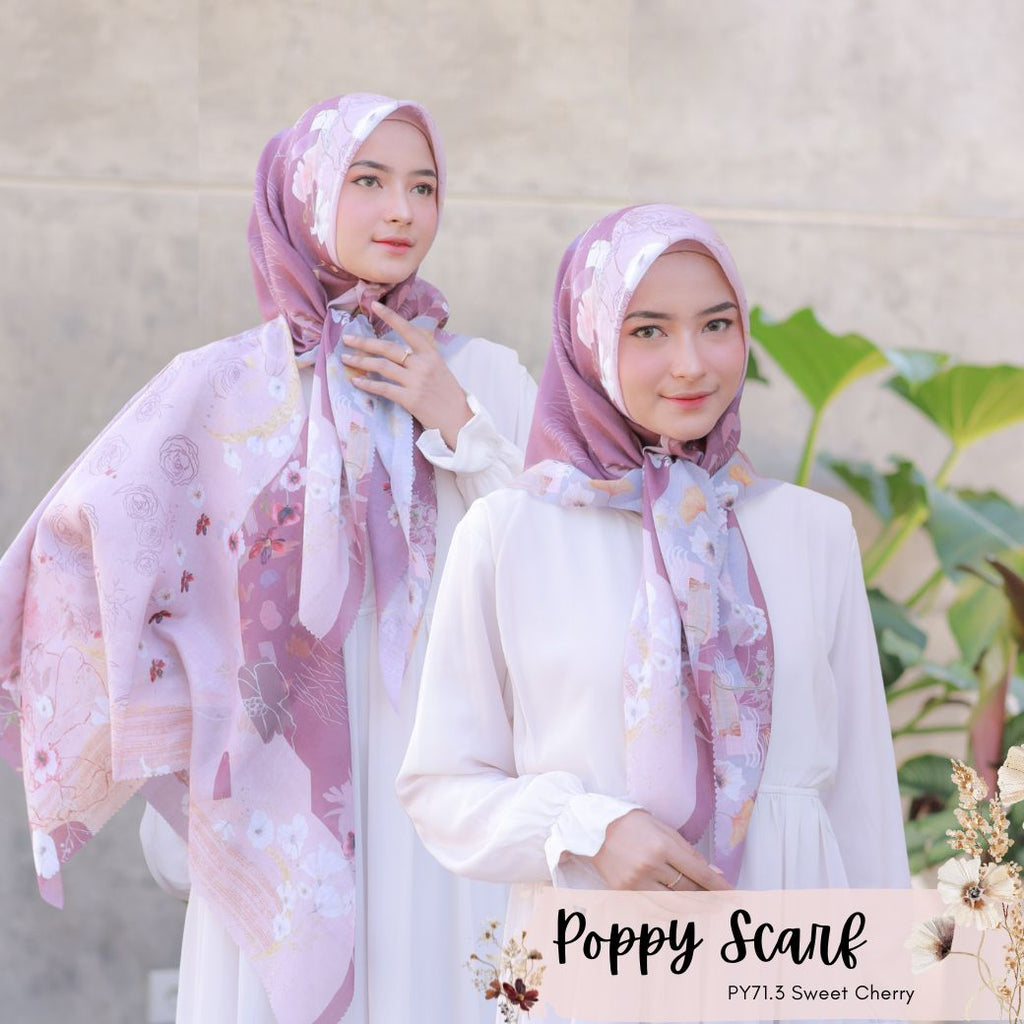 [ BUY 3 GET 1 FREE HIJAB ] Segiempat Poppy Scarf - PY71.3 Sweet Cherry