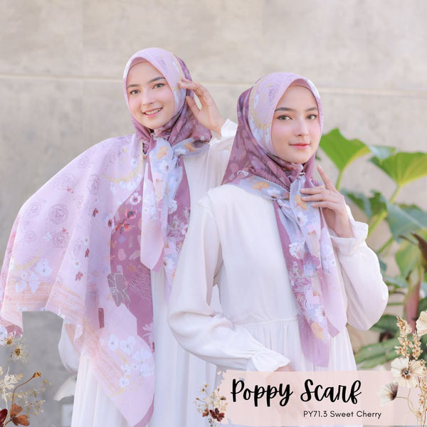 [ BUY 3 GET 1 FREE HIJAB ] Segiempat Poppy Scarf - PY71.3 Sweet Cherry
